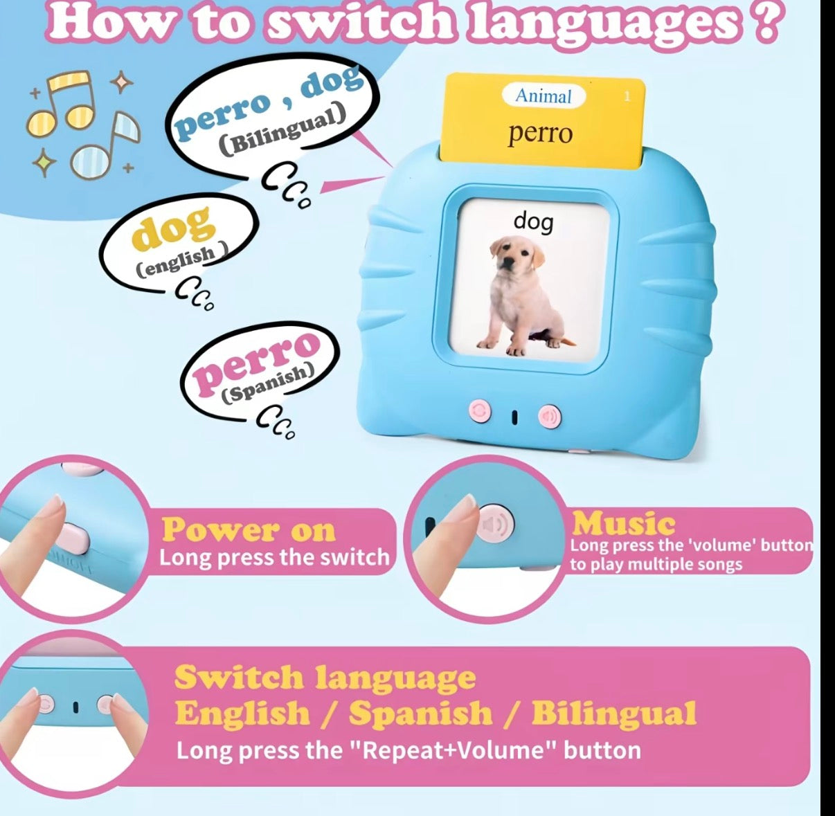 English&Spanish Talking Flash Cards
Learning Device for Toddlers